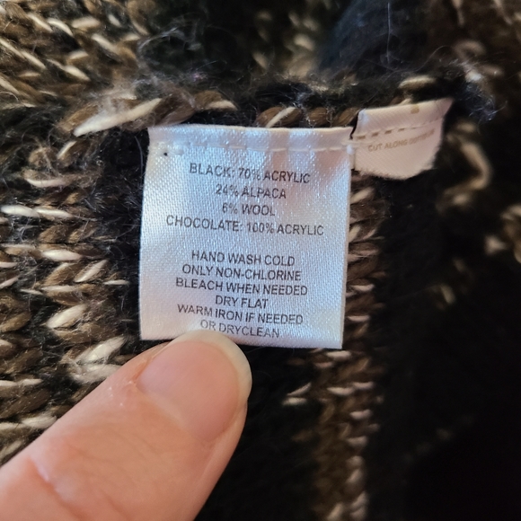 Black Brown Cowl Neck Knit Alpaca Wool Blend Neutral Cozy Sweater Womens Medium - Picture 6 of 9